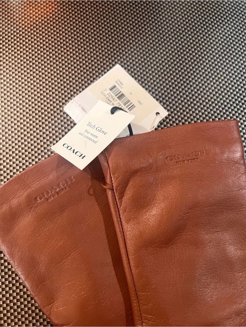 COACH Women Cognac Brown Leather Tech Gloves